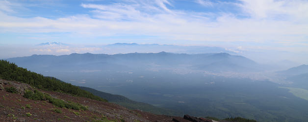 五合目から北方の山を望む